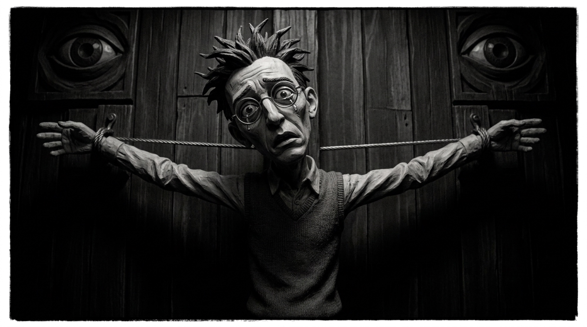 Captive pinned to the eye-wall, arms out